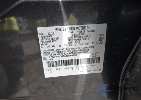 2020 Ford Edge Se from USA, damaged, VIN 2FMPK4G95LBA60892